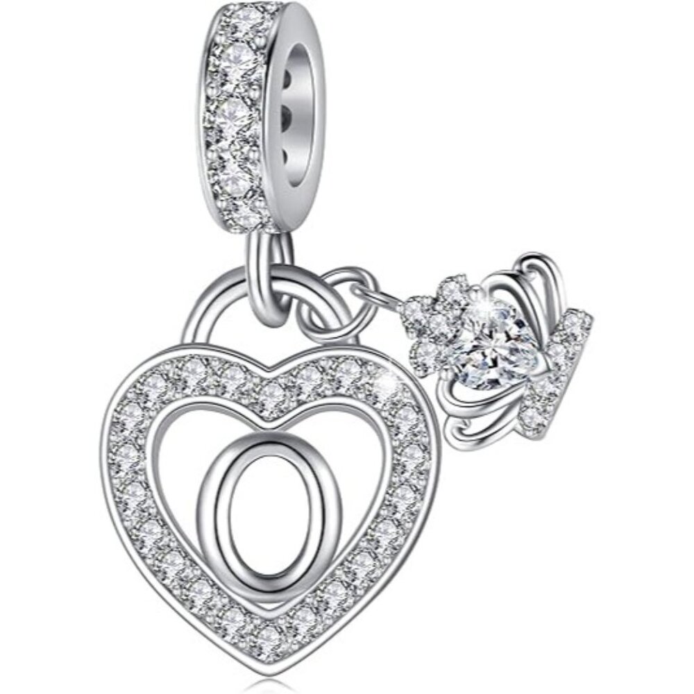 Letter O Letter Charms Silver Heart Alphabet Initial Dangle Charms